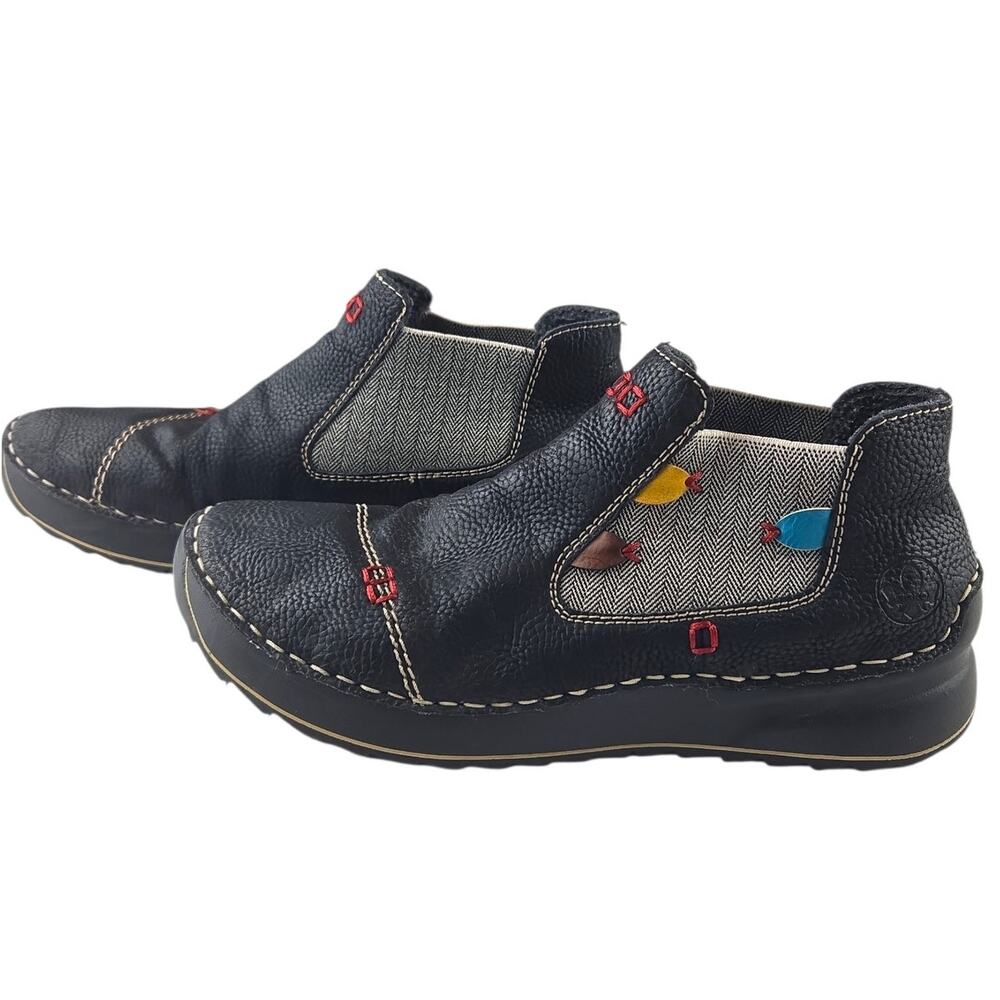 Rieker | Montenegro Series-Black Pull on Boots-Fish Design | Size 42 (US 10)